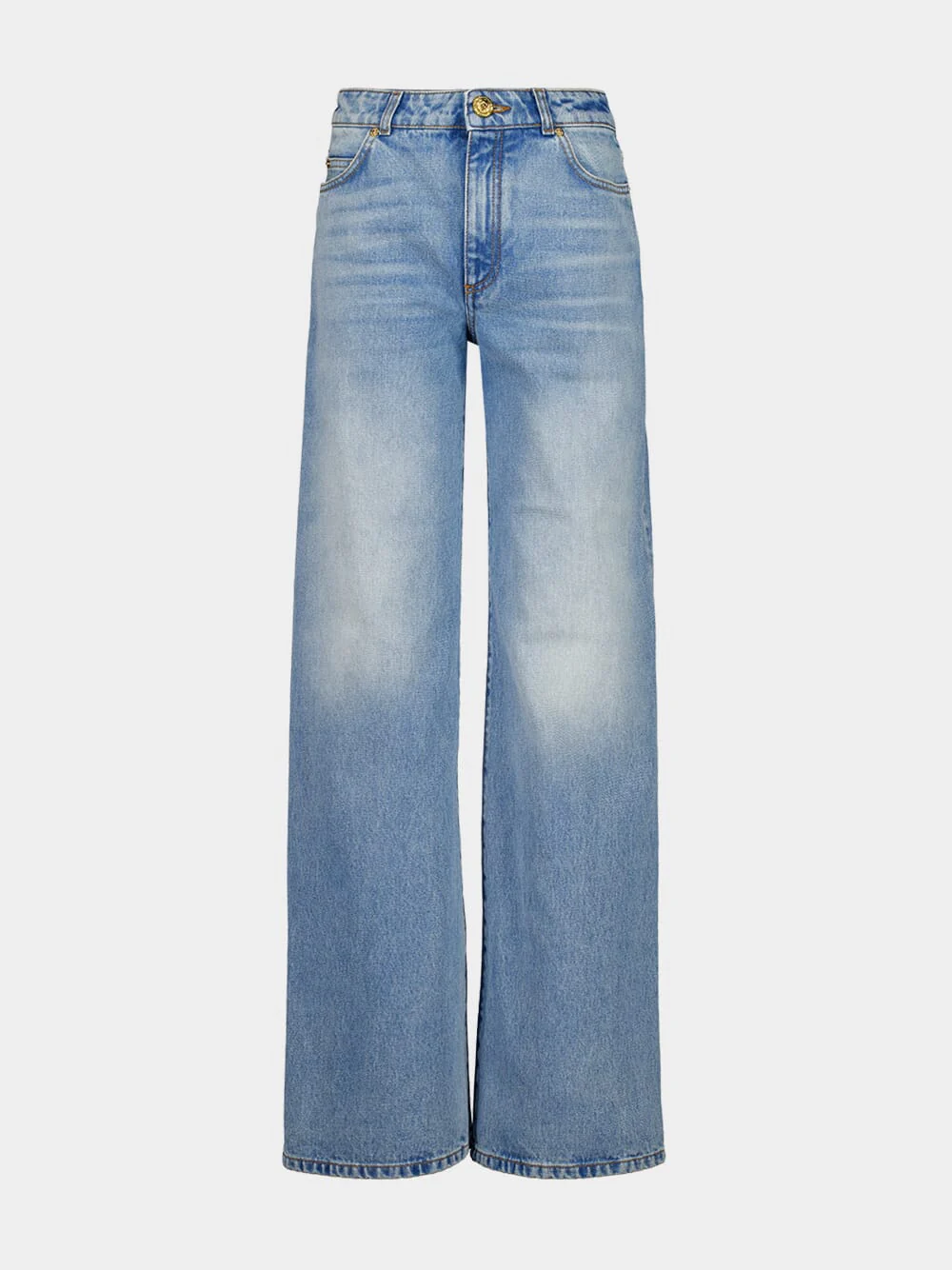 Blue Straight-Leg Faded Denim Jeans