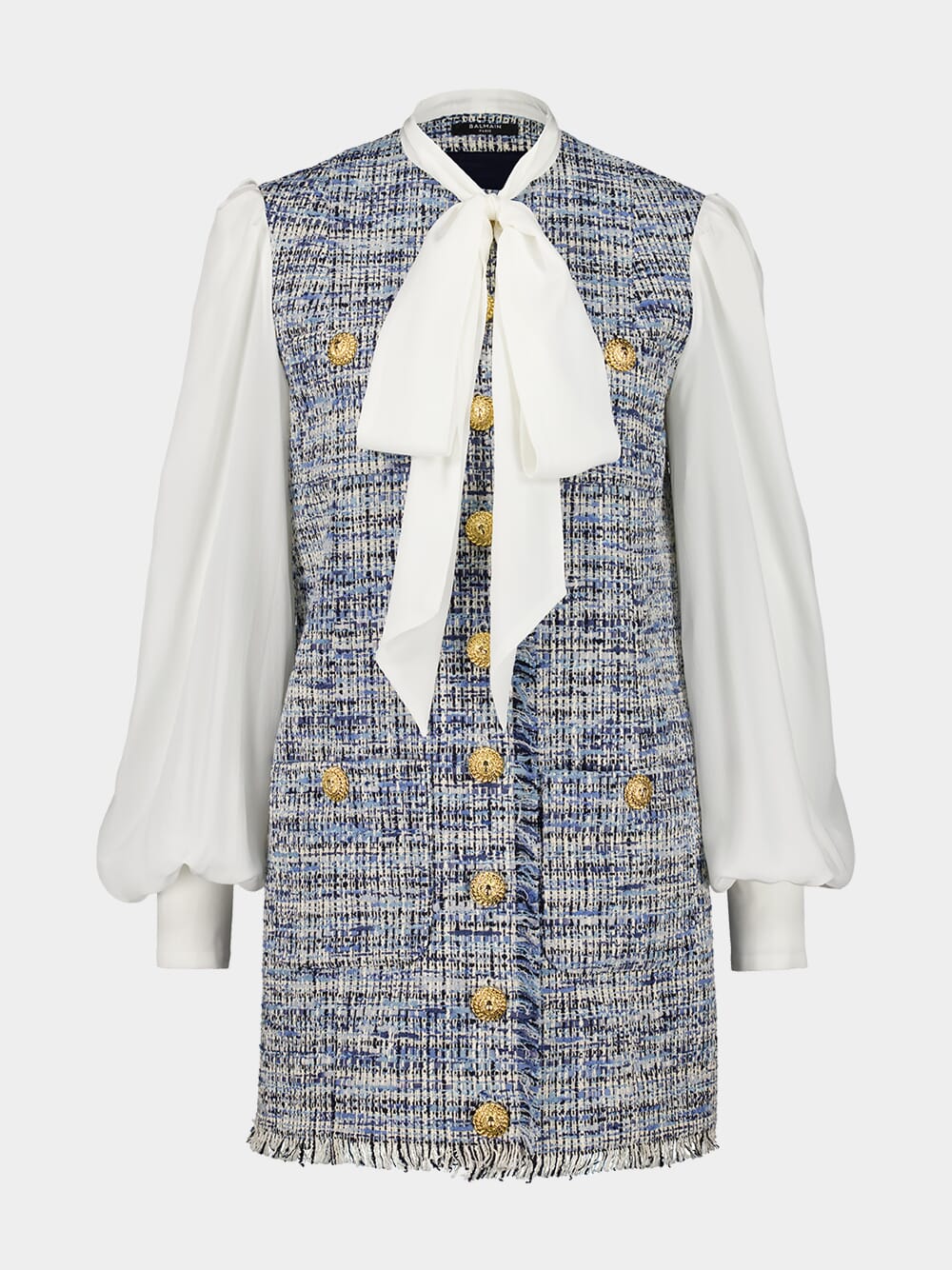 Blue Tweed Dress with Bow Detail - Image 5