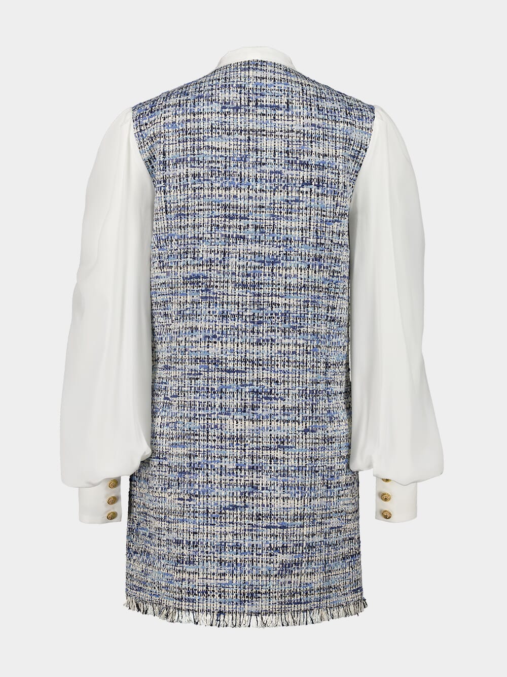 Blue Tweed Dress with Bow Detail - Image 6