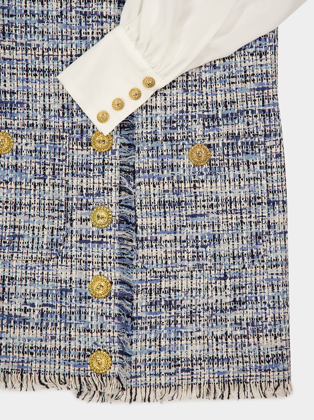 Blue Tweed Dress with Bow Detail - Image 8