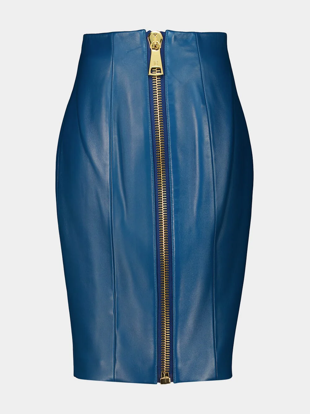 Blue Zipped Lambskin Skirt