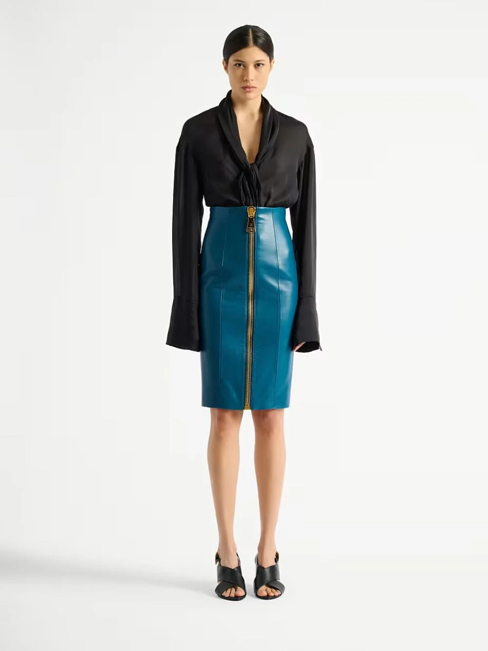 Blue Zipped Lambskin Skirt - Image 2