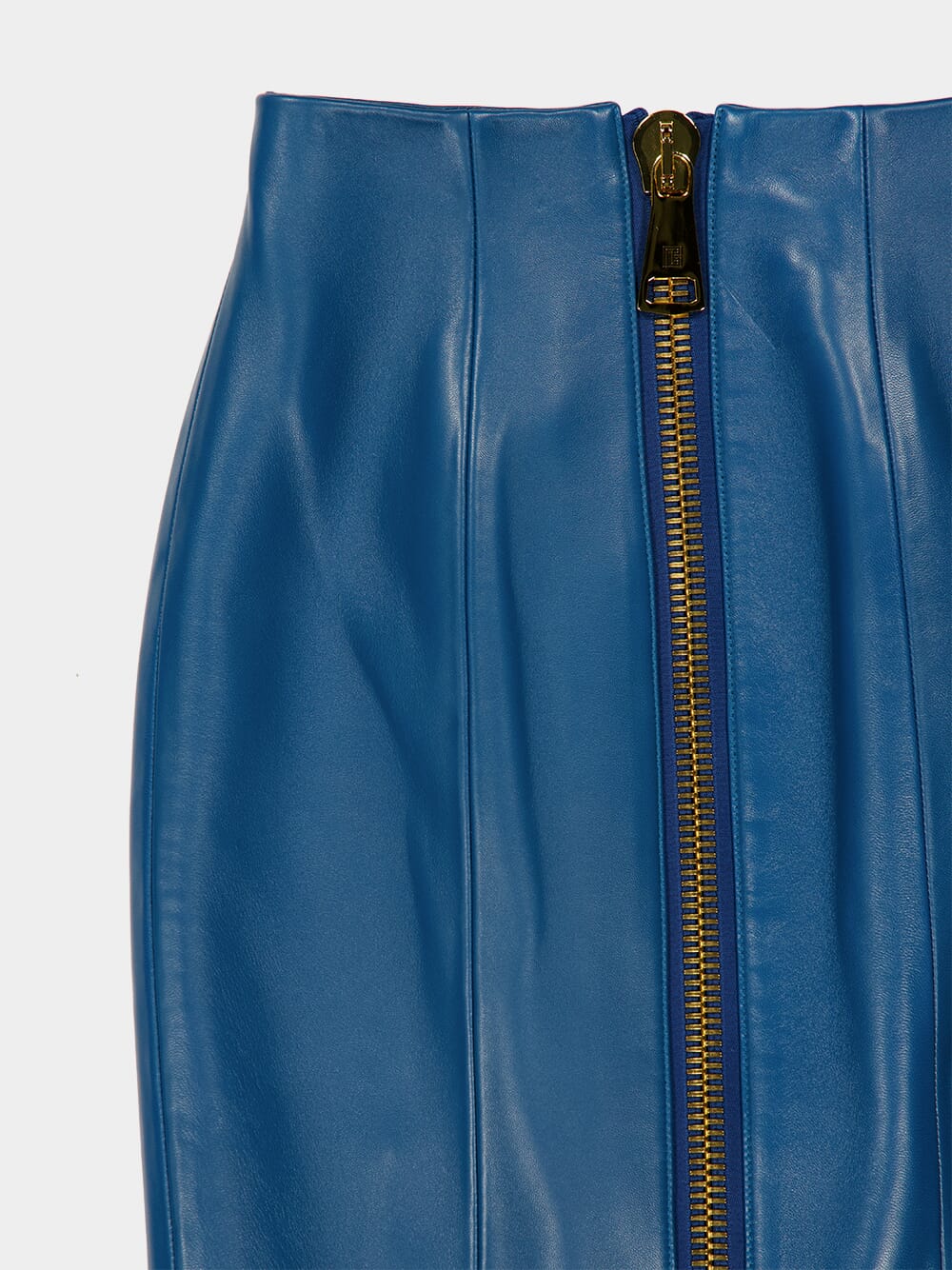 Blue Zipped Lambskin Skirt - Image 5