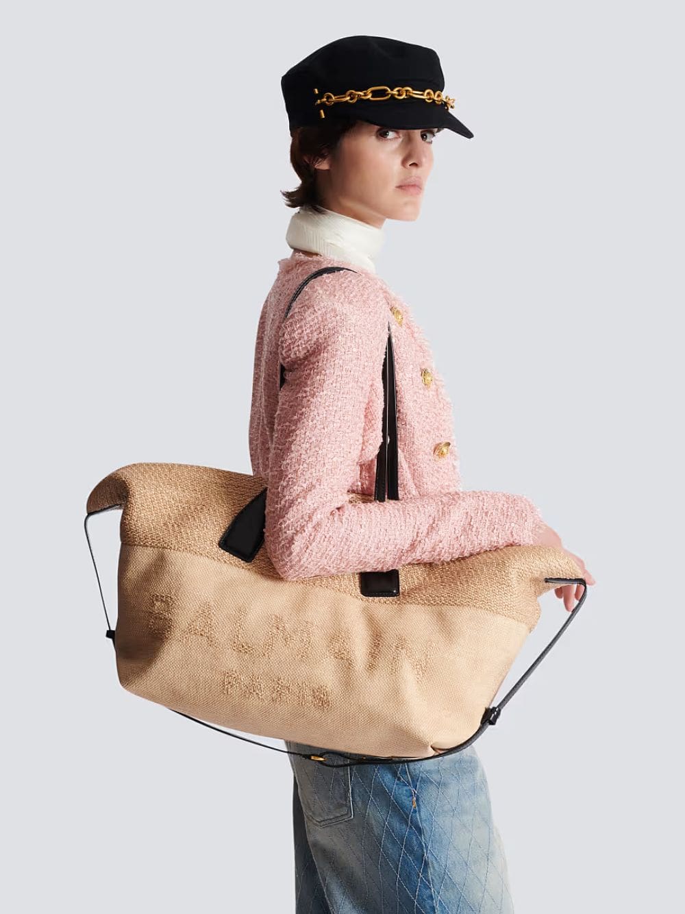 Brown Track Raffia Tote Bag - Image 2