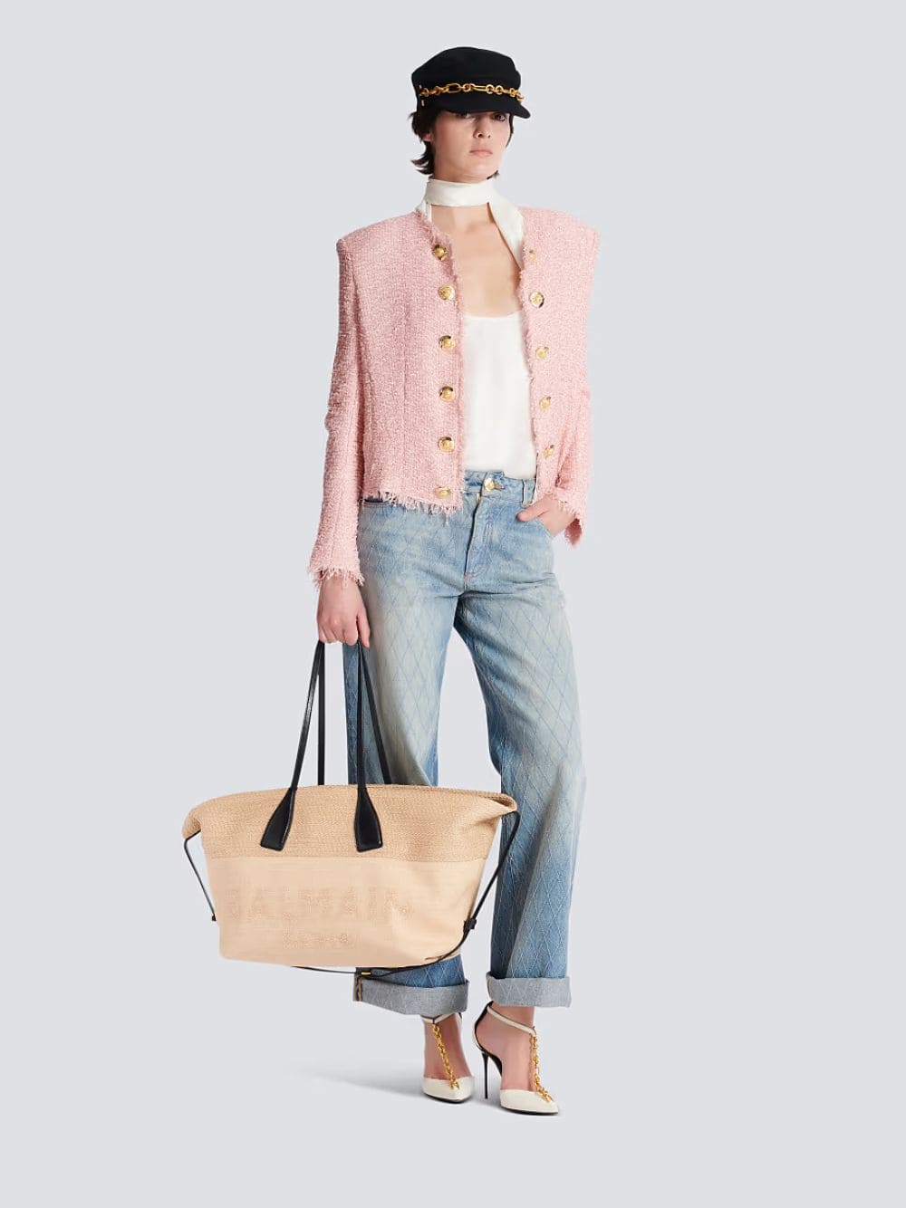 Brown Track Raffia Tote Bag - Image 4