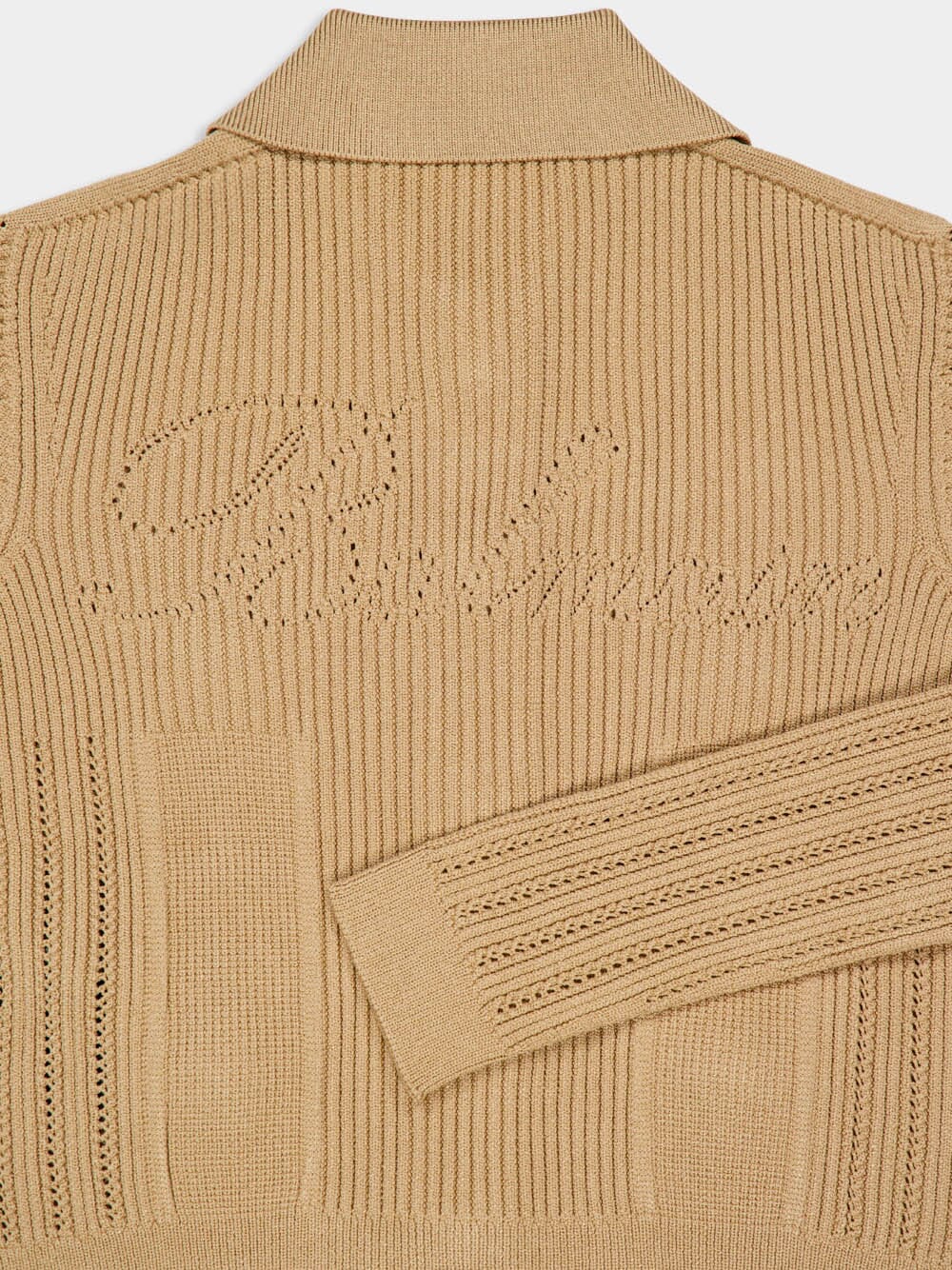 Beige Cropped Ribbed Knit Cardigan - Image 5