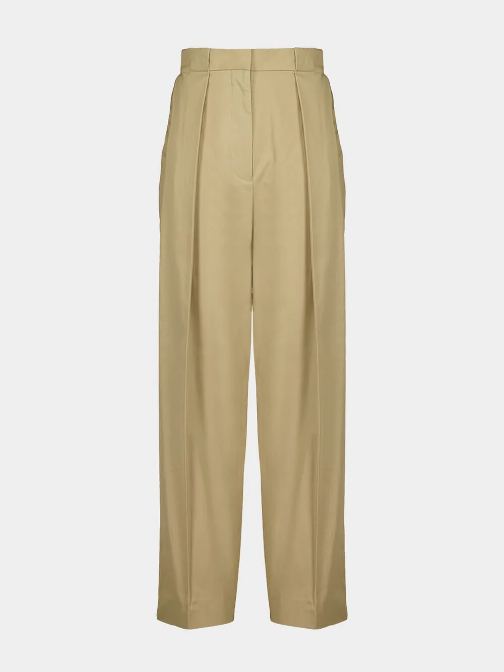 Beige Pleated High-Waisted Trousers