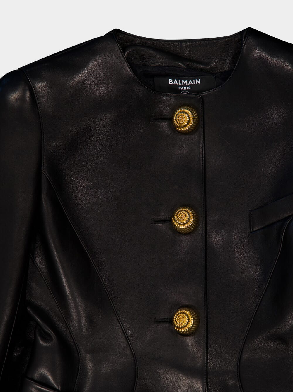Black Lambskin Leather Peplum Jacket - Image 3