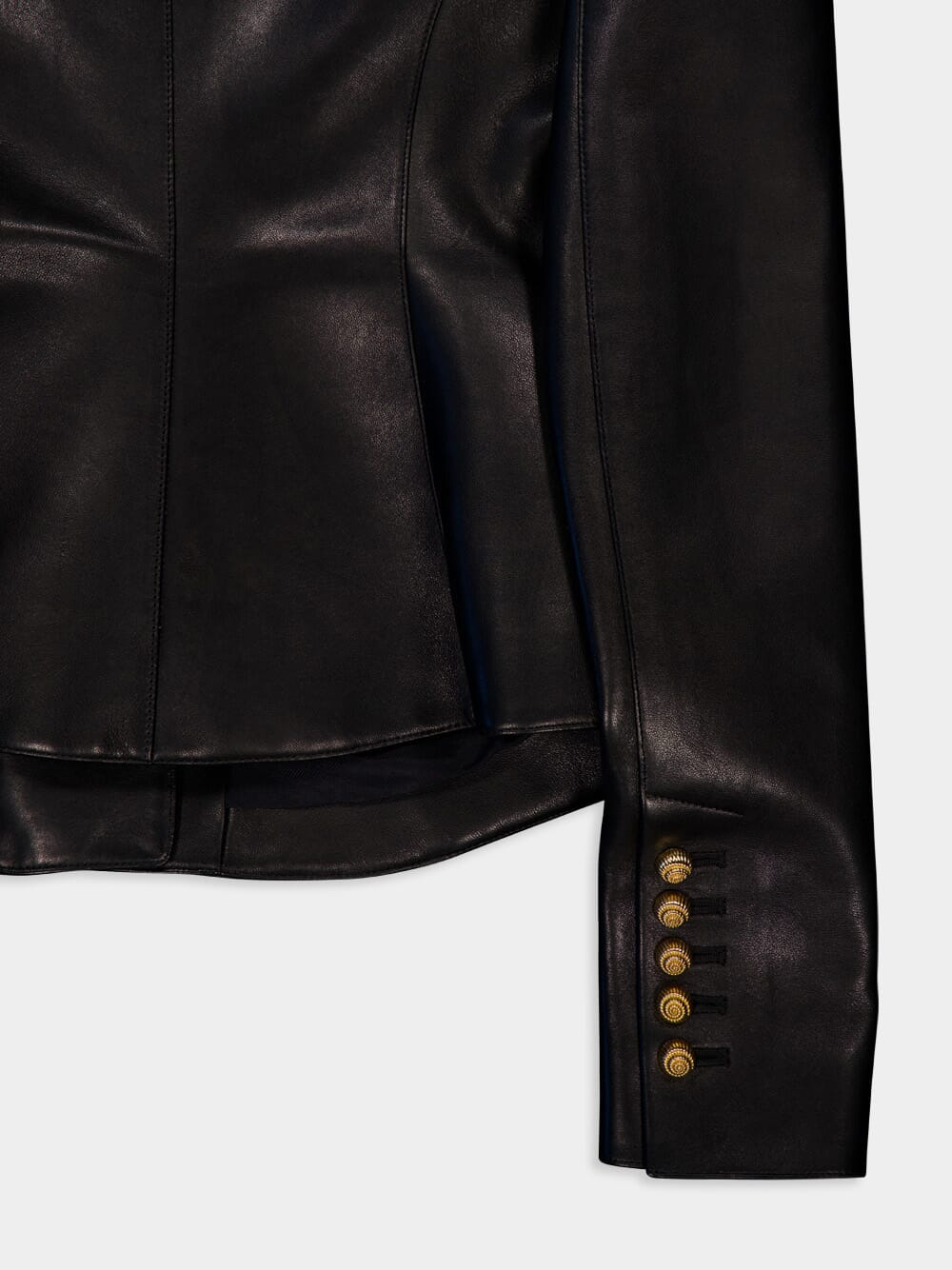 Black Lambskin Leather Peplum Jacket - Image 4