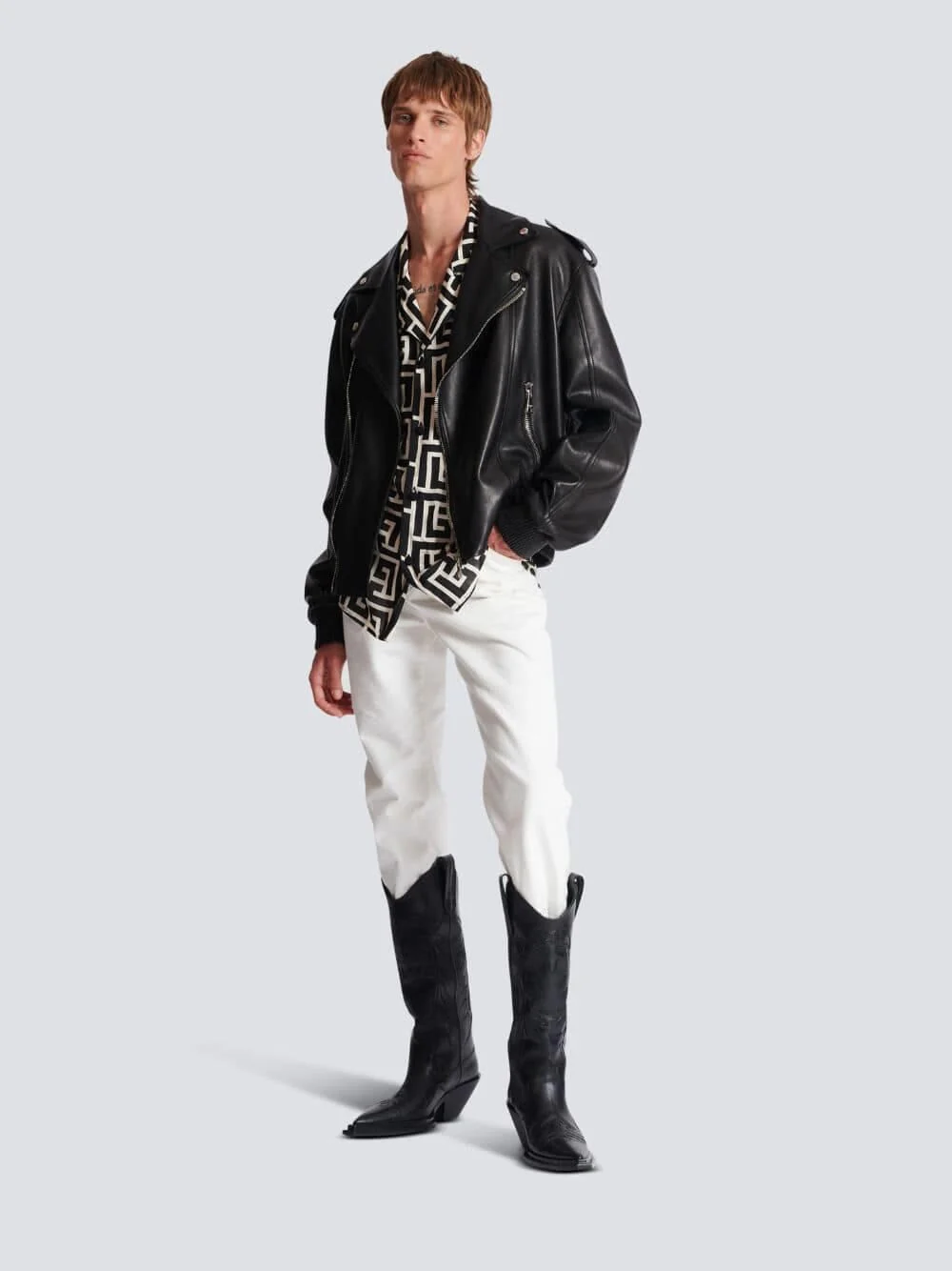 Black Leather Bomber Jacket - Image 2