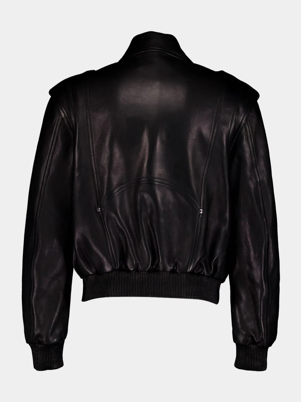 Black Leather Bomber Jacket - Image 3