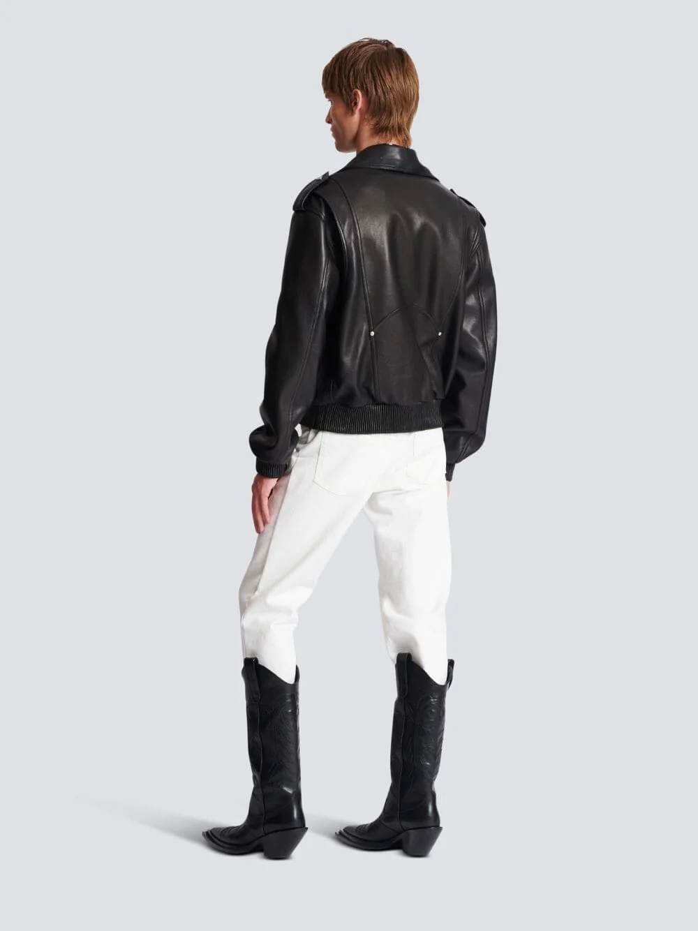 Black Leather Bomber Jacket - Image 4