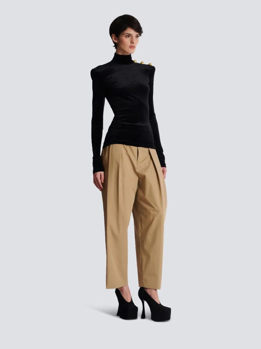 Black Long Sleeved Velvet Top - Image 3