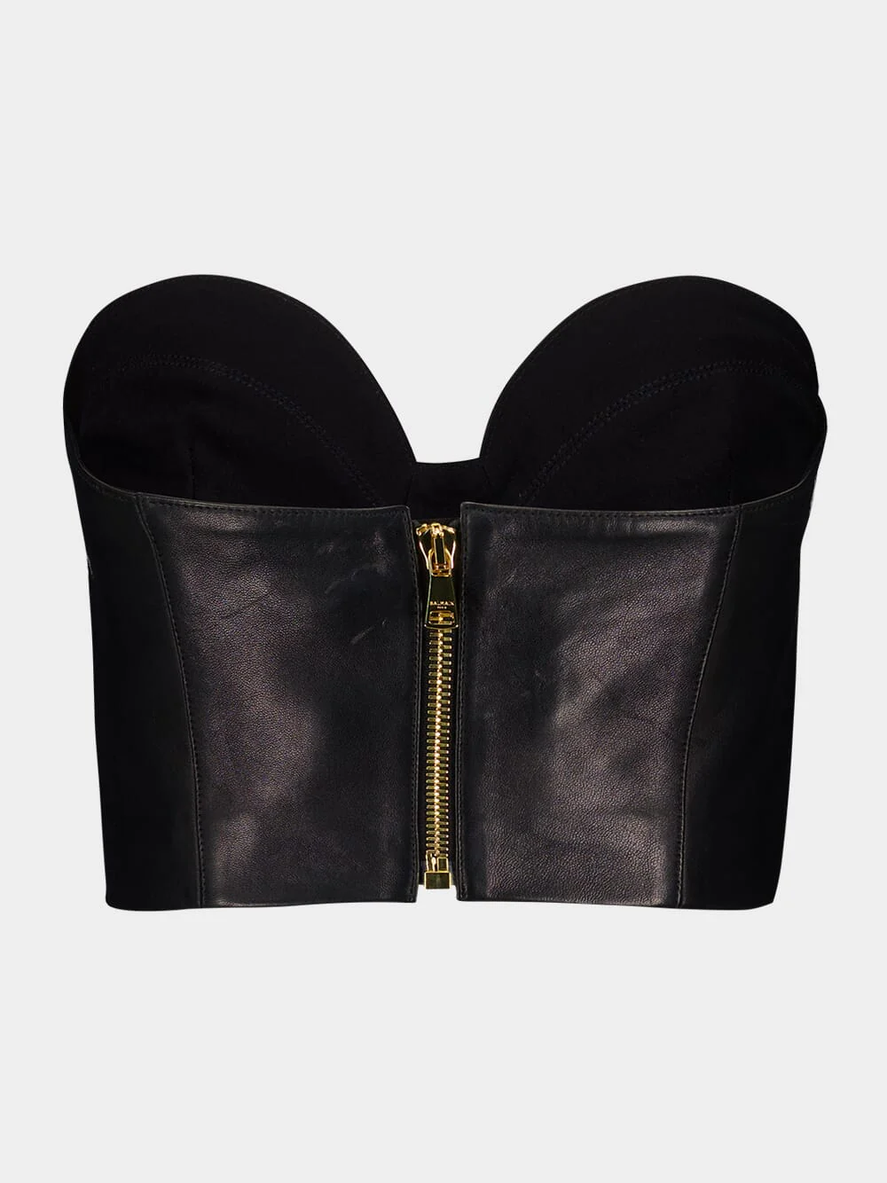 Black Zip-Up Leather Corset Top - Image 2