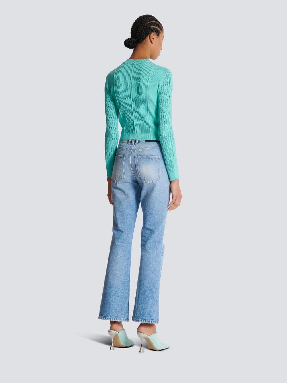 Blue Cropped Knit Cardigan - Image 4