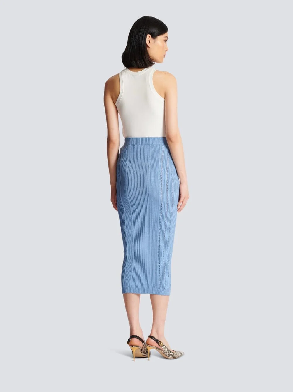 Buttoned Rib-Knit Midi Skirt - Image 4