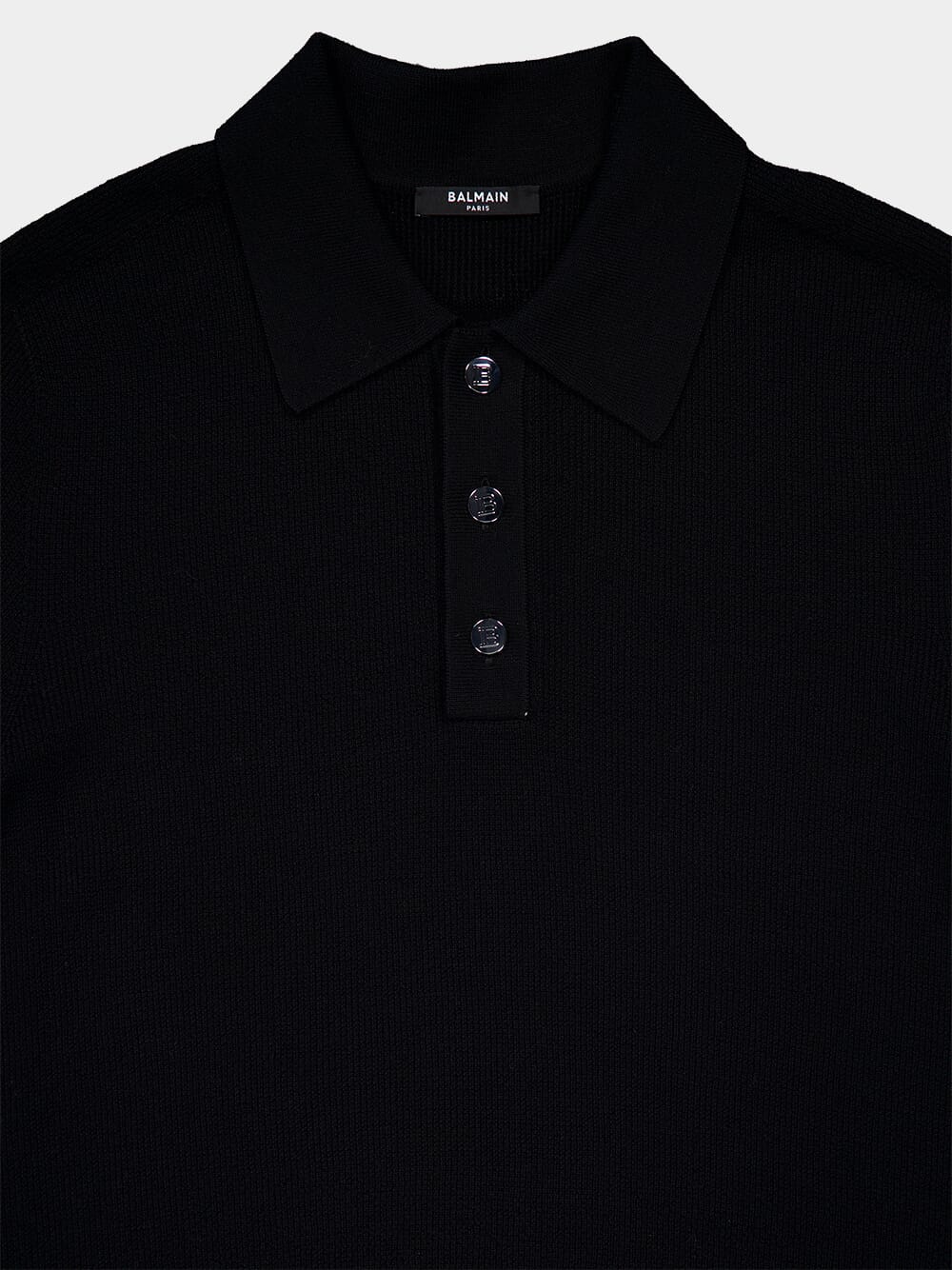 Merino Wool Black Polo Shirt - Image 3