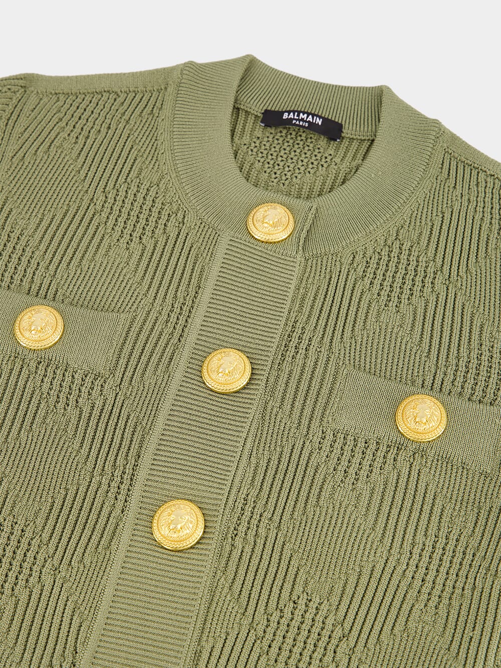 Olive Green Gingham Button-Up Short-Sleeved Cardigan - Image 3