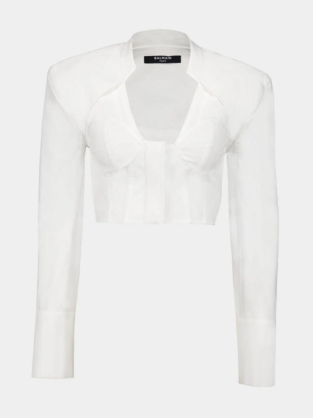 White Cropped Cotton Blouse with Lingerie Cut