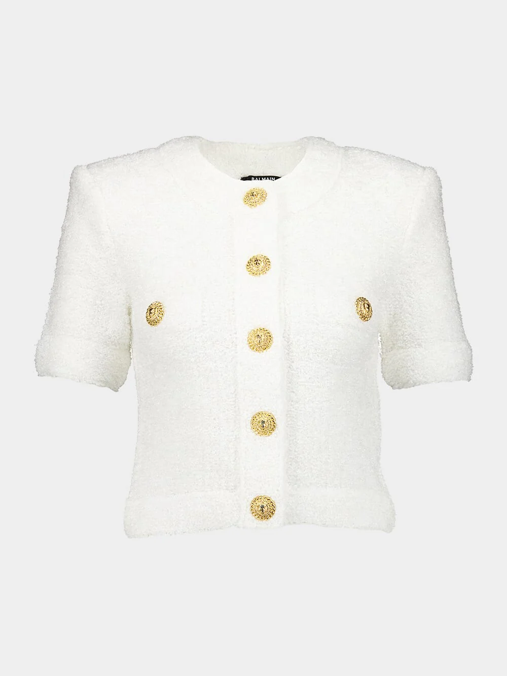 White Cropped Tweed Cardigan