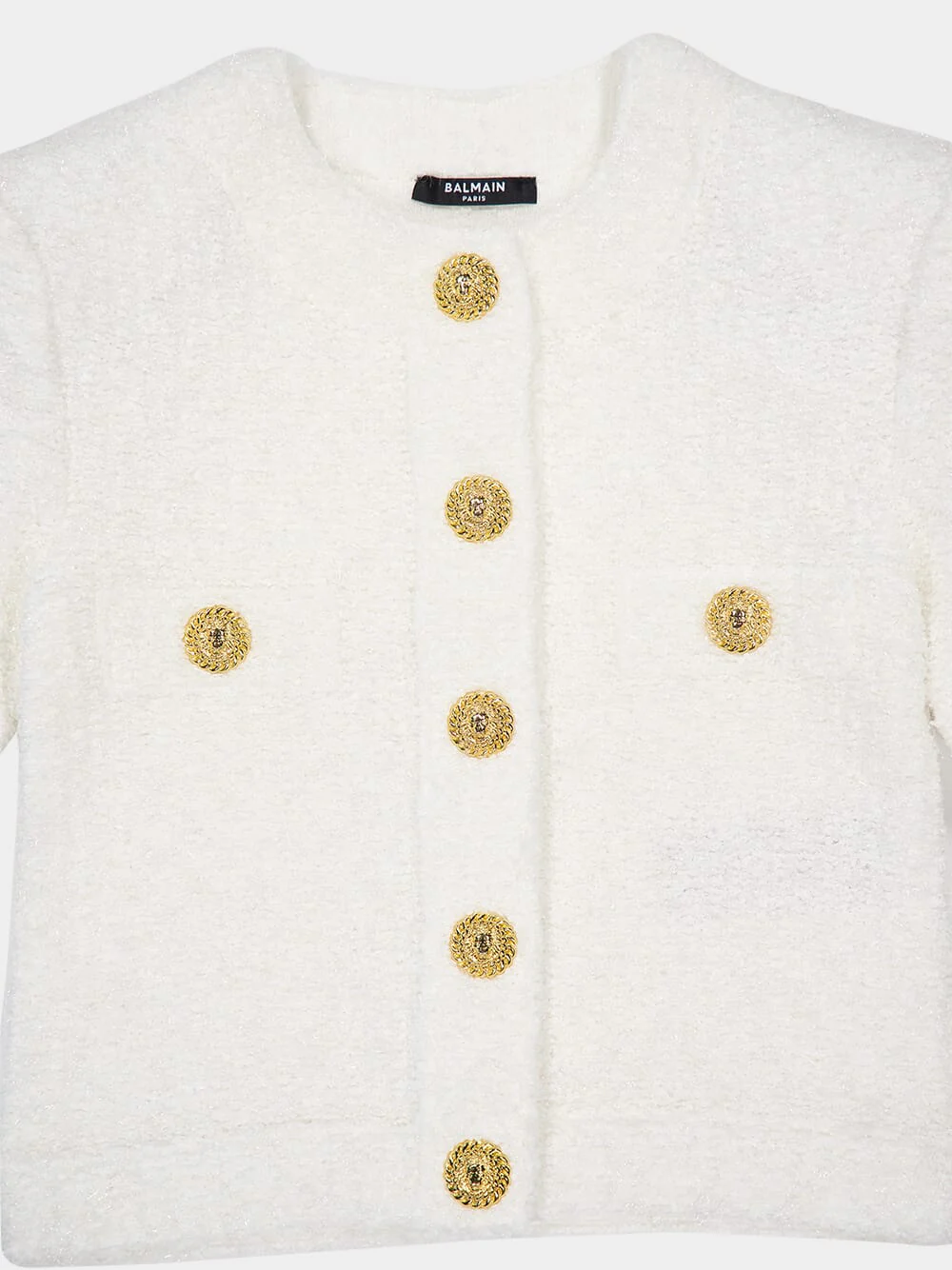 White Cropped Tweed Cardigan - Image 3