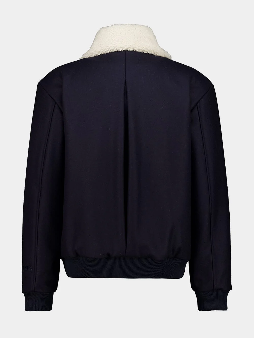 Dark Blue Wool Jacket with White Shearling Collar - Image 2