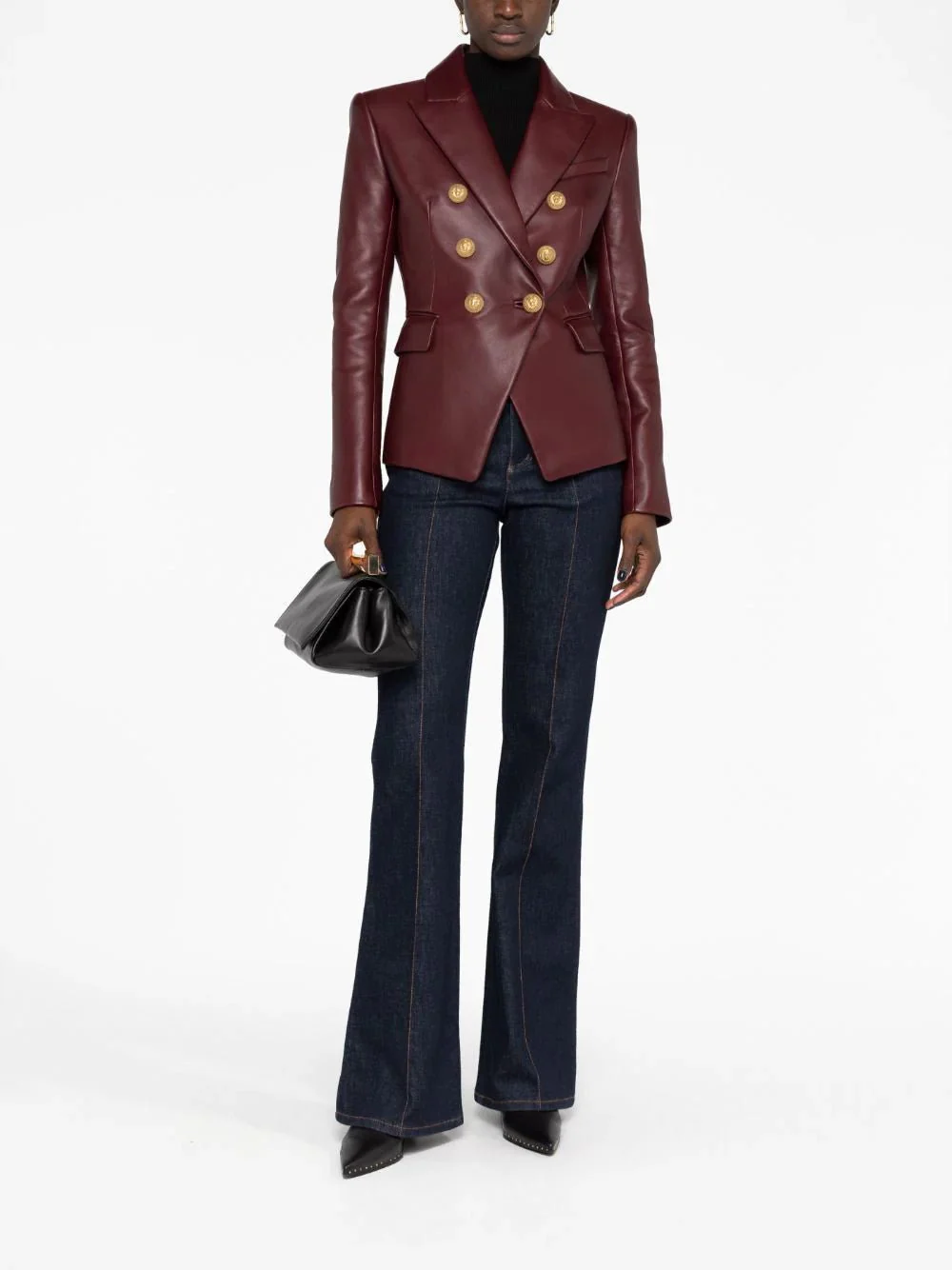Double-Breasted Leather Blazer - Image 2