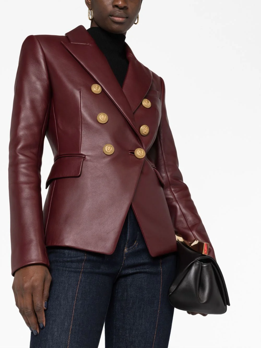 Double-Breasted Leather Blazer - Image 4