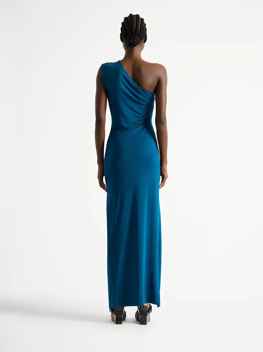 Blue One-Shoulder Draped Maxi Dress - Image 3