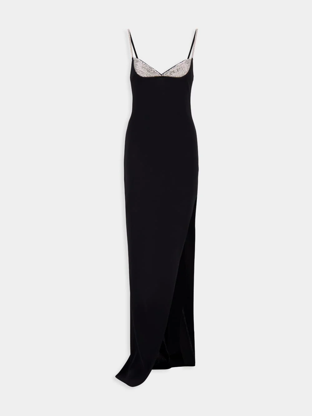 Long Embroidered Knit Dress with Leg Slit - Image 2