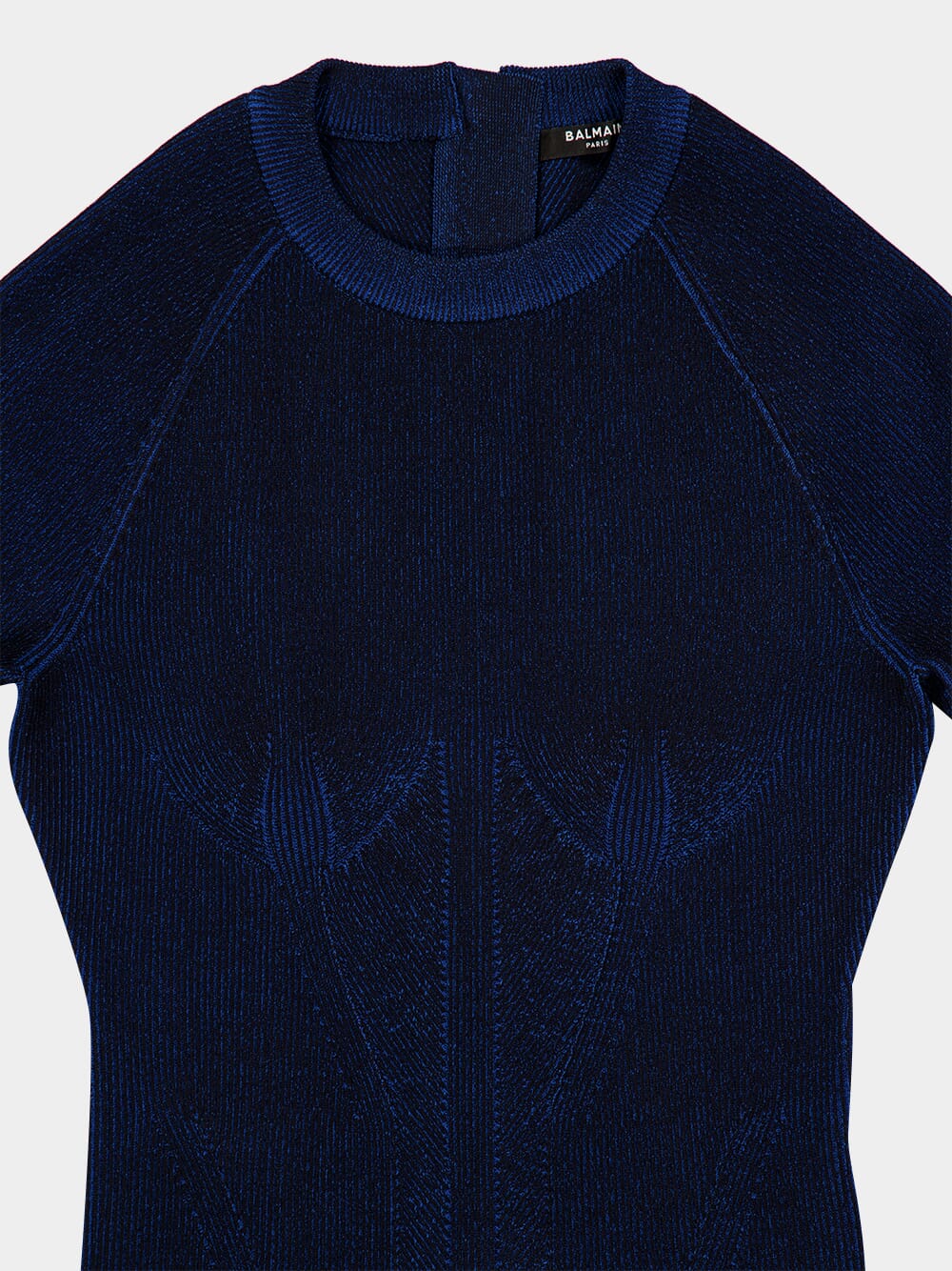 Electric Blue Ribbed Knit Flare Dress - Image 3