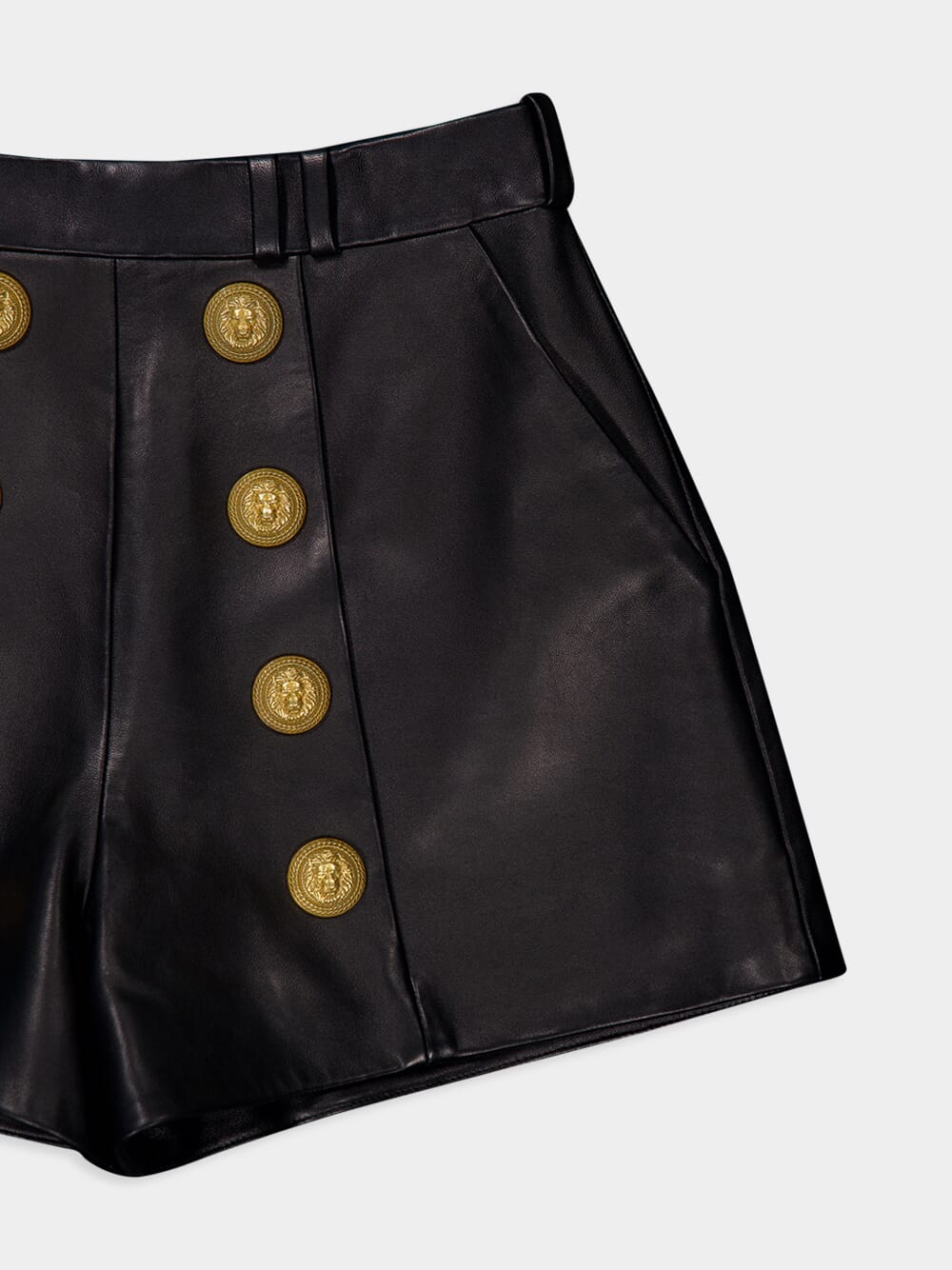 High-Waist Button-Embellished Leather Shorts - Image 4