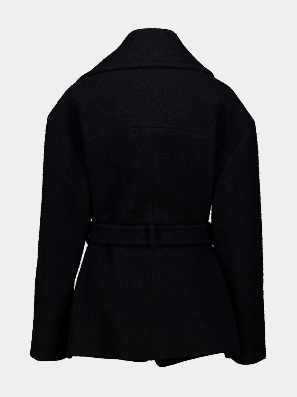 Black Belted Wool Pea Coat - Image 4