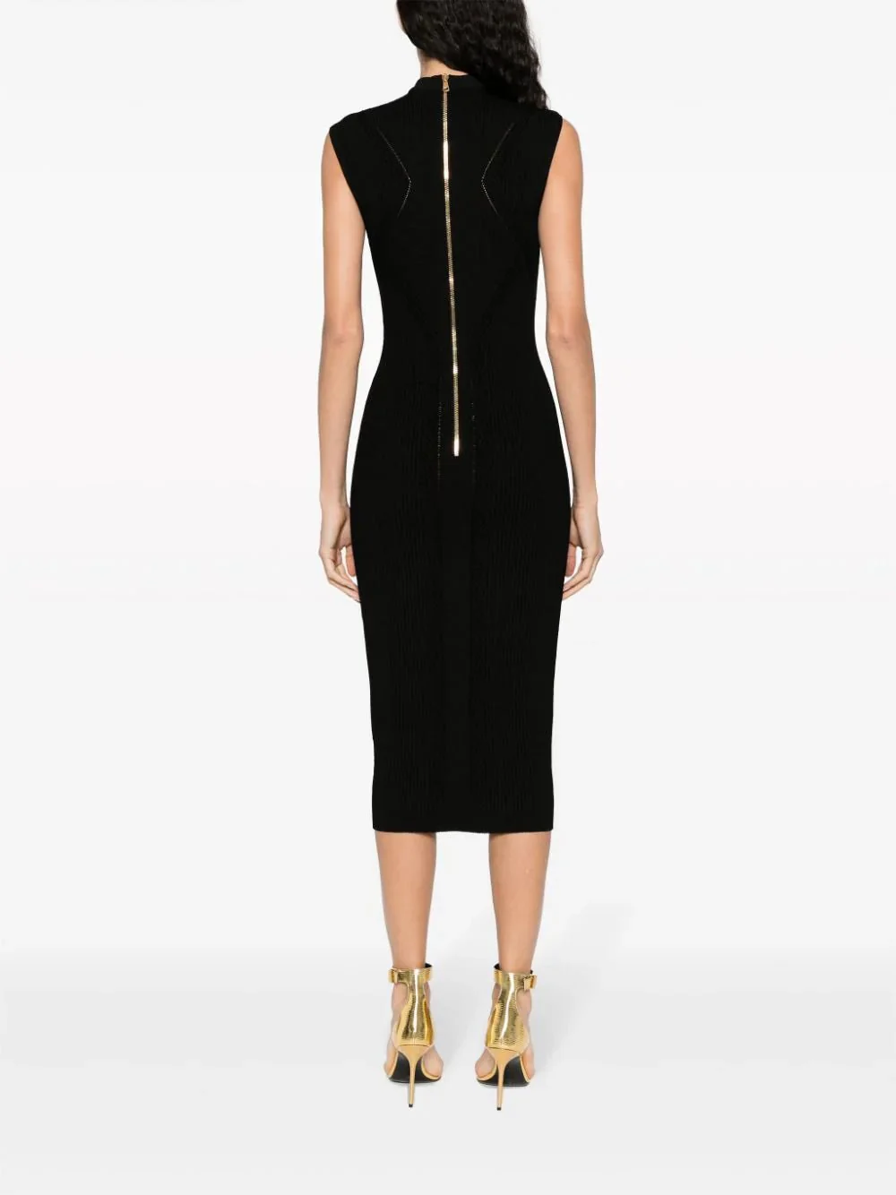 Keyhole-Neck Ribbed Knitted Midi Dress - Image 4