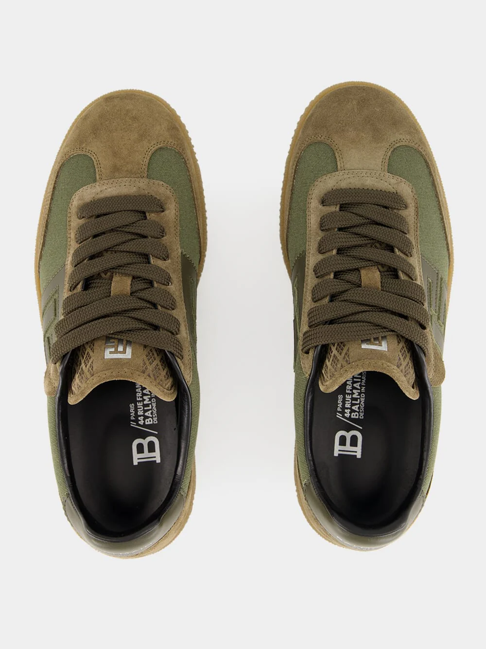 Khaki Swan Leather and Canvas Trainers - Image 5