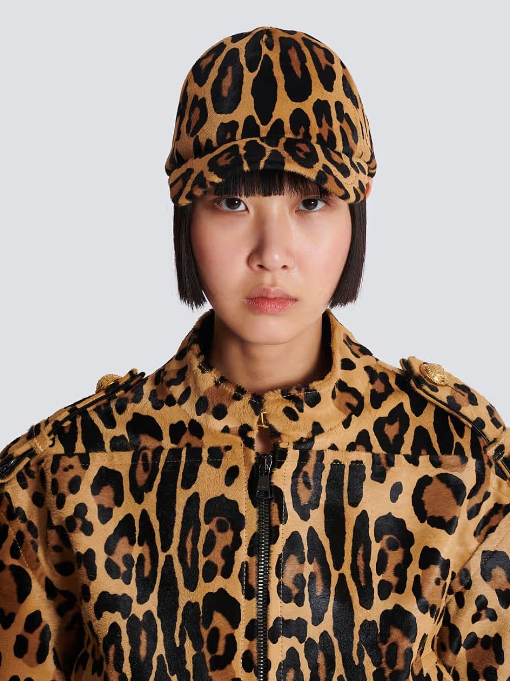 Leopard Print Ponyskin Leather Cap