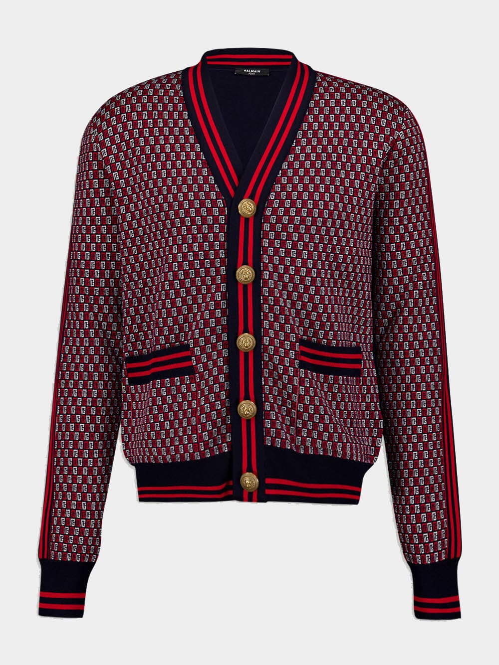 Monogram-Print Checked Wool Cardigan - Image 2