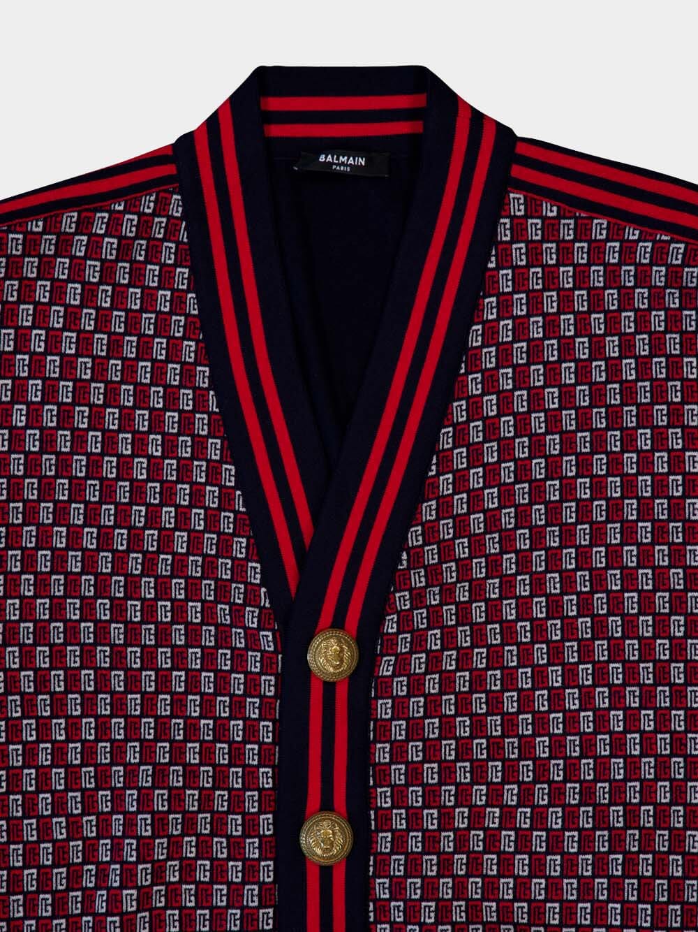 Monogram-Print Checked Wool Cardigan - Image 4