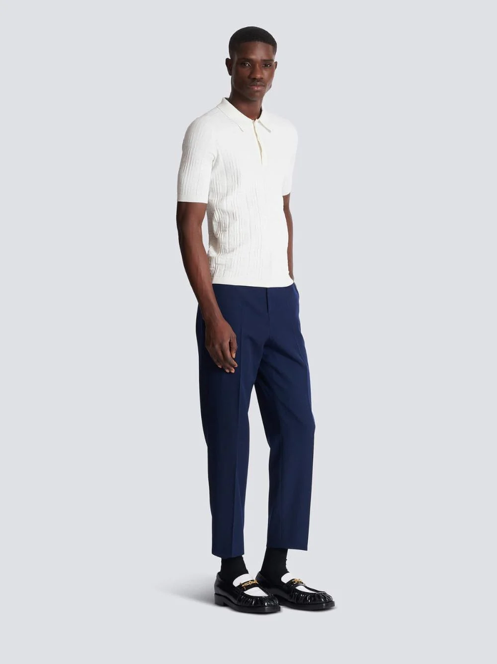 Natural Monogram Knit Wool Polo Shirt