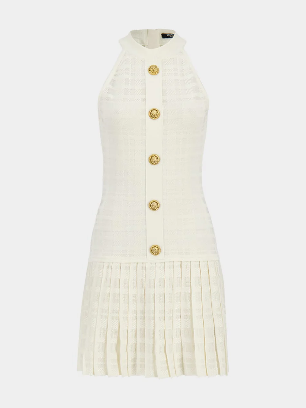 Natural Sleeveless Mini Dress in Tartan Knit