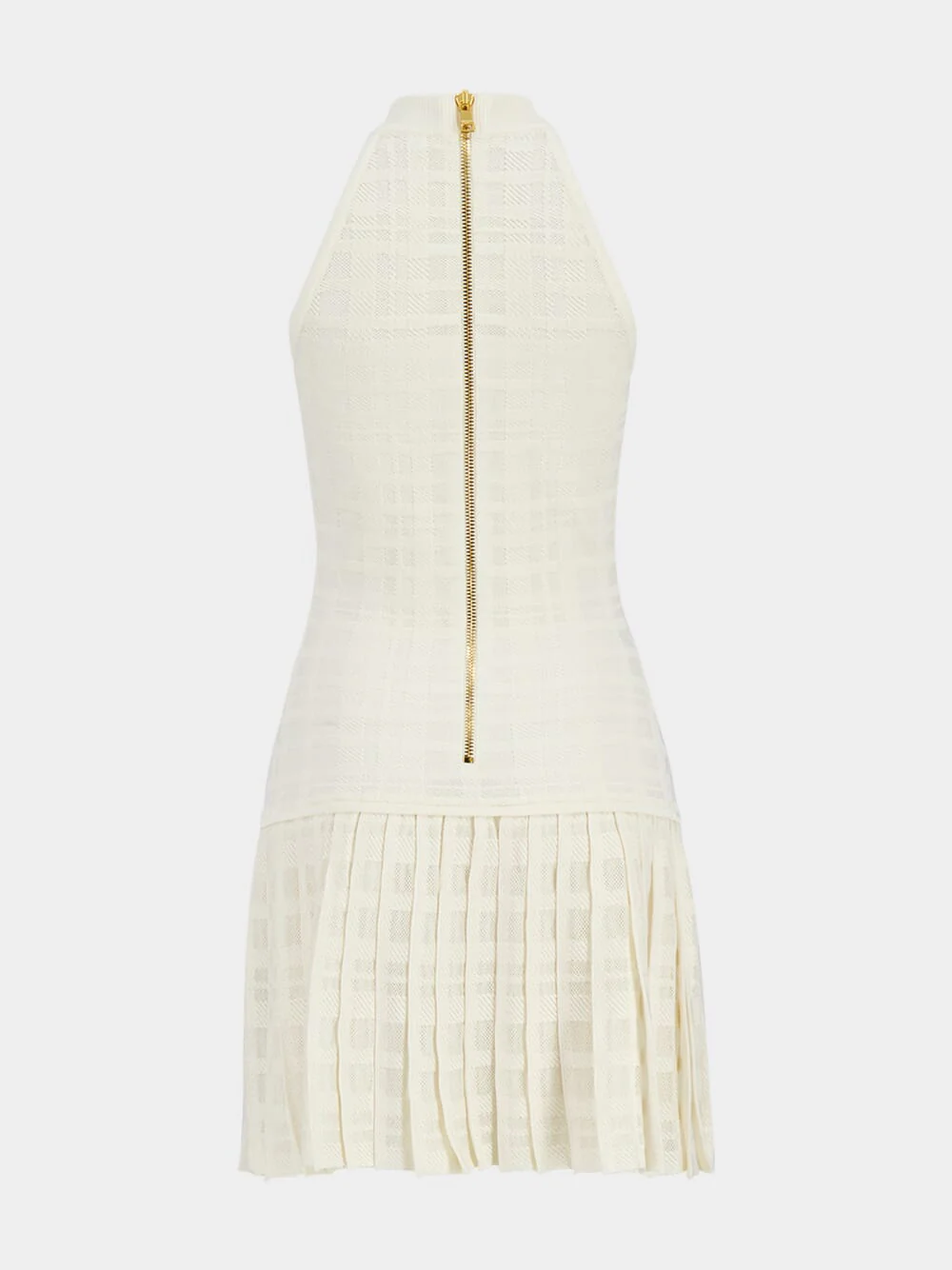 Natural Sleeveless Mini Dress in Tartan Knit - Image 2