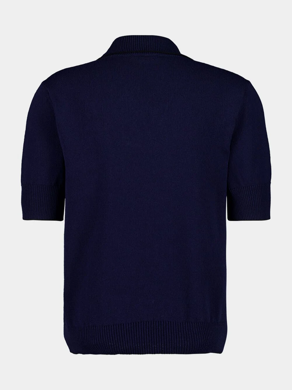 Navy Blue Écusson Embroidered Knit Polo Shirt - Image 2