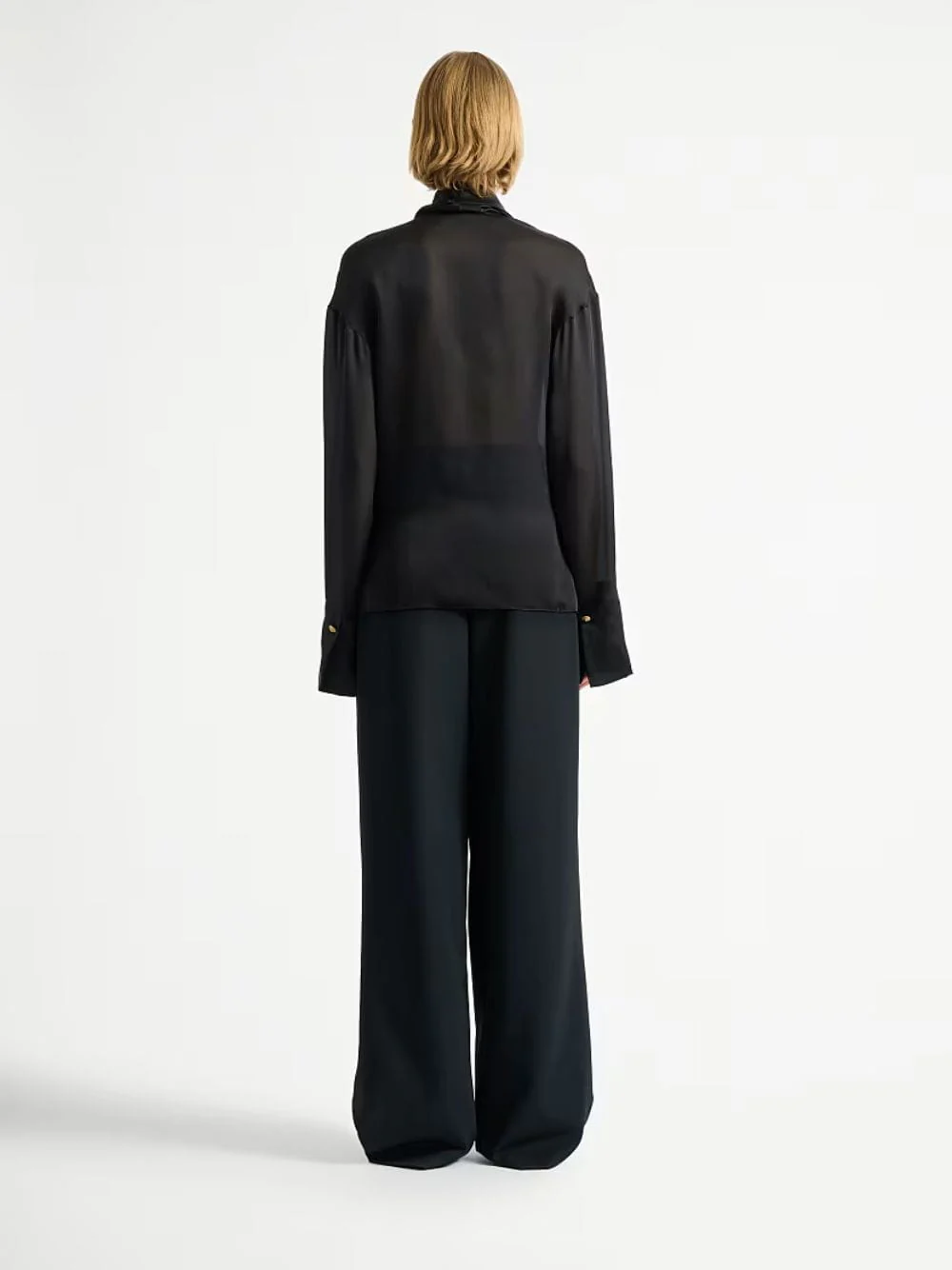 Black Silk Tie-Neck Blouse - Image 3