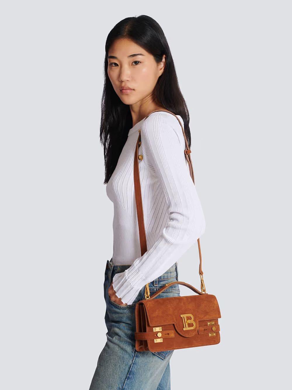 Suede B-Buzz 24 Shoulder Bag in Brown - Image 4