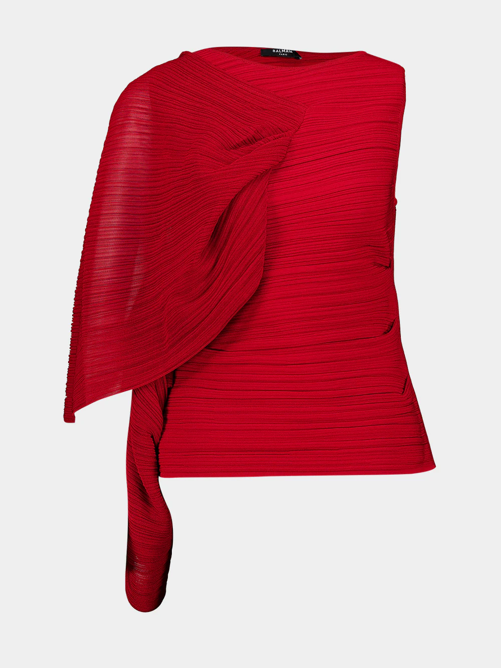 Red Asymmetrical Draped Viscose Top - Image 2