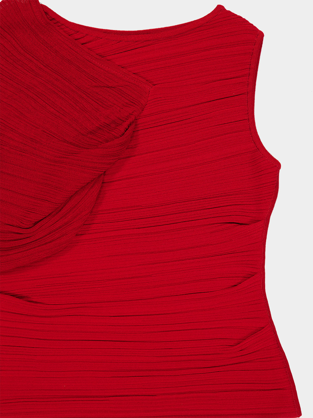 Red Asymmetrical Draped Viscose Top - Image 5