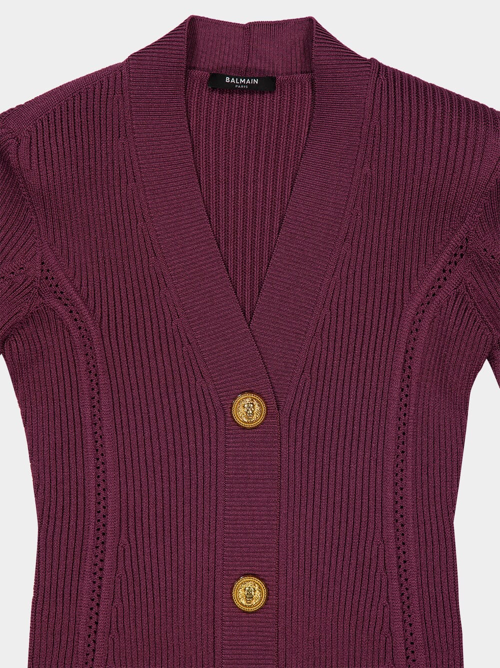 Violet Foncé Ribbed V-Neck Buttoned Bodycon Dress - Image 3