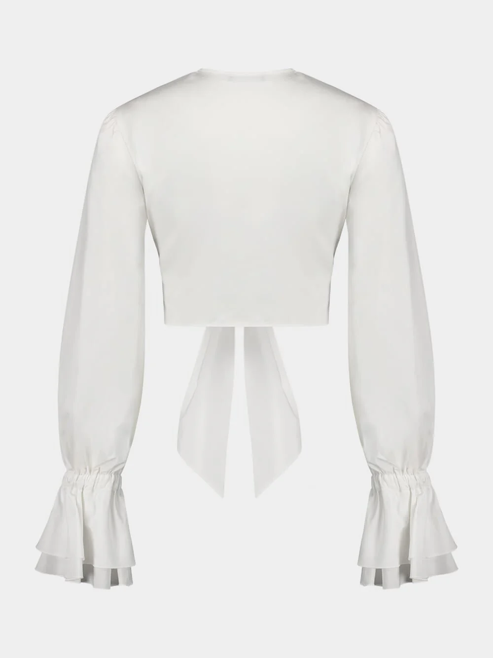 White Cropped Ruffled Poplin Shirt - Image 6