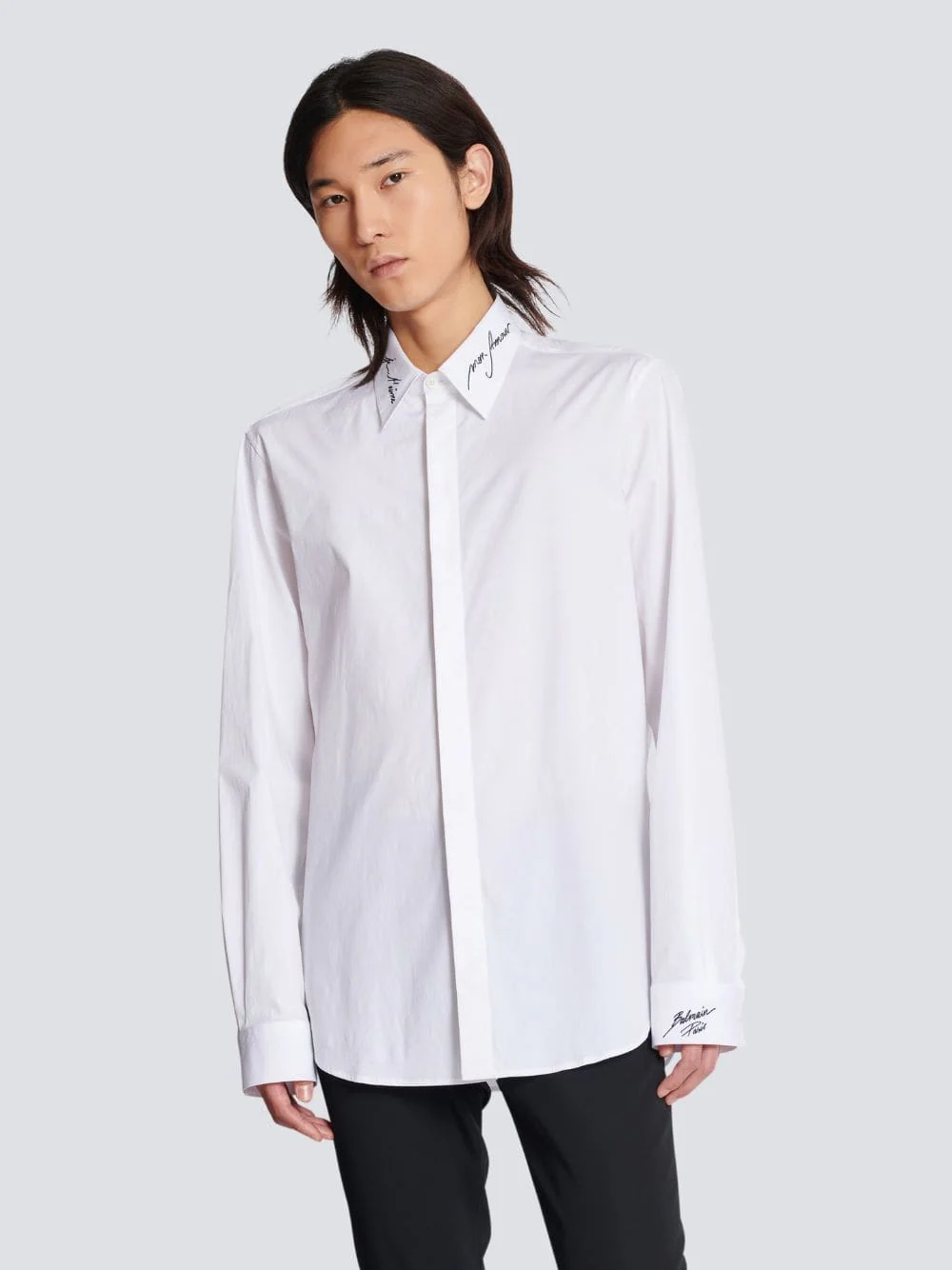 Embroidered Collar White Poplin Shirt - Image 2