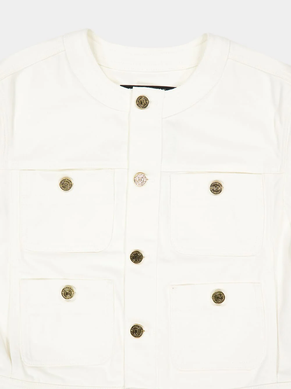 White Round Collar Denim Jacket - Image 3